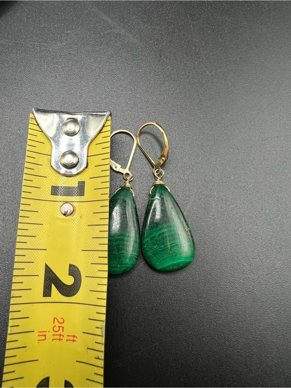 14K GOLD FILLED NATURAL MALACHITE TEARDROP DANGLE EARRINGS Handmade